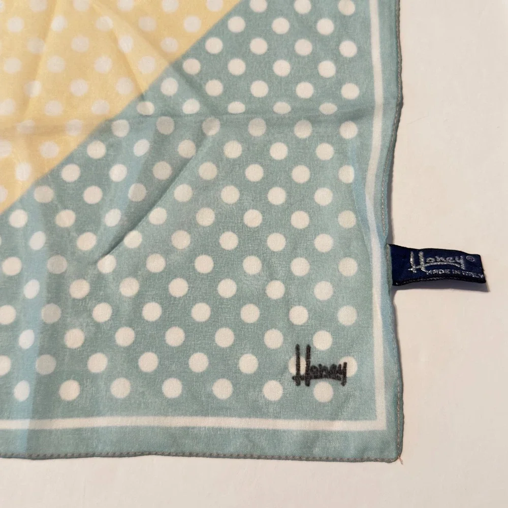 Honey Pastel Colorblock Polka Dot Square Scarf Made in Italy Blue Yellow Y2K Vtg
